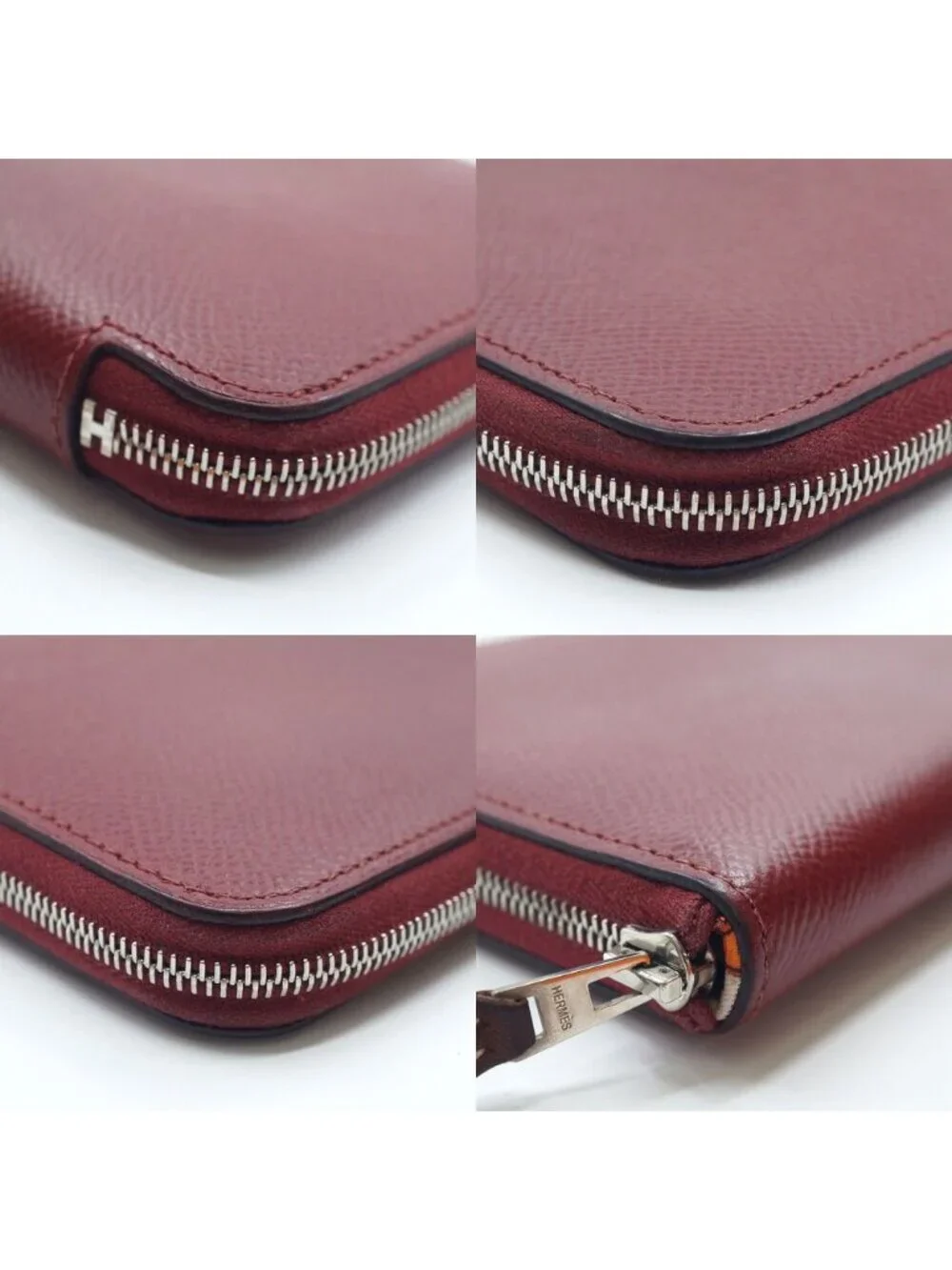 Hermes Azap Long Silk'in Bordeaux Red Silver Wallet
